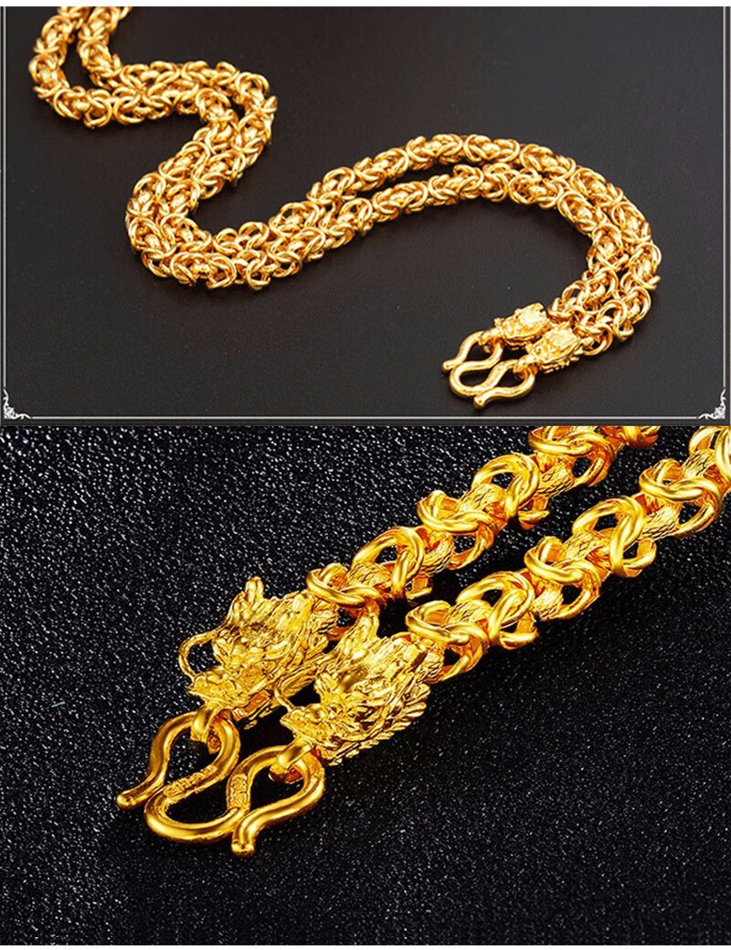 四方泰国龙头黄金项链男款999足金精品霸气四方龙头按克金项链男士