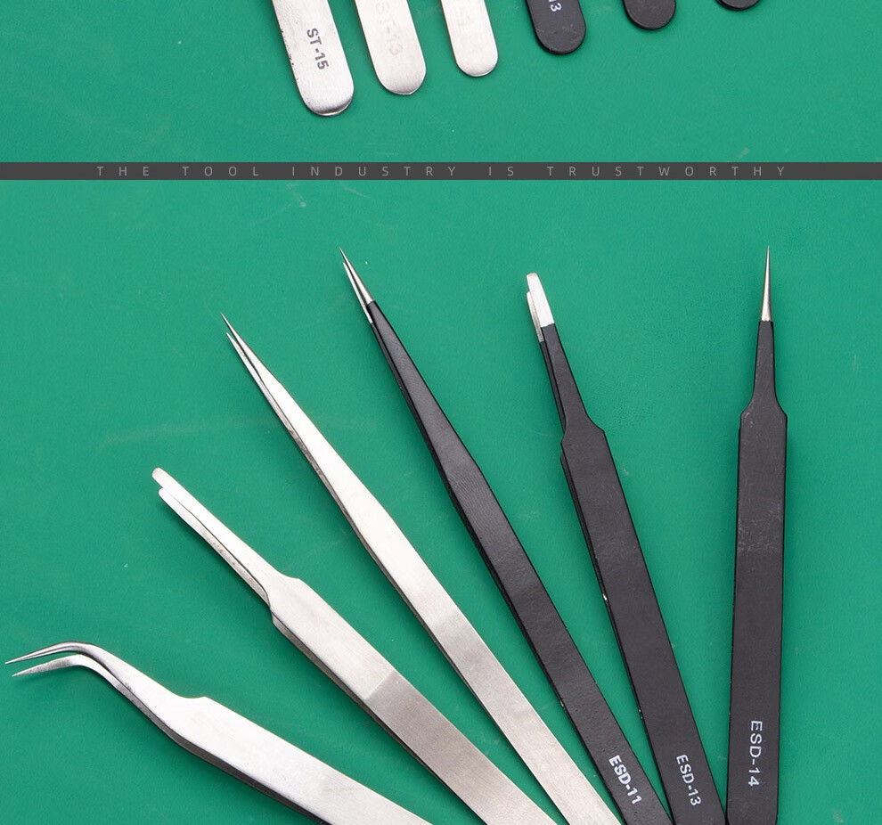 防静电镊子工具手工尖头不锈钢多肉镊子套装尖镊子弯头尖嘴电子厂黑色