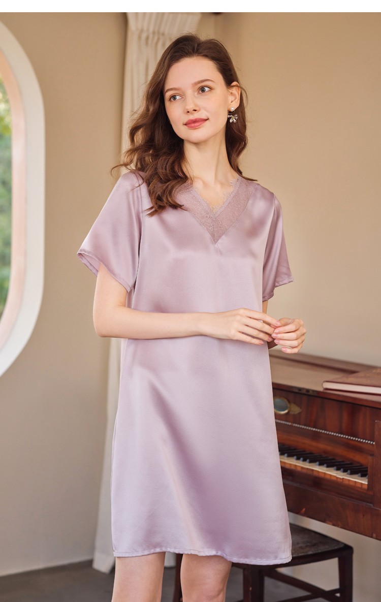 商场同款美标短袖真丝睡裙女春夏新款性感19姆米重磅丝绸100桑蚕丝