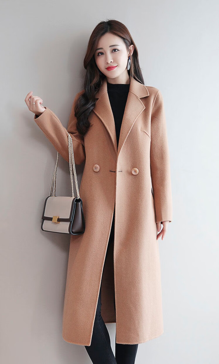 大衣女外套女2020年春季新款女装中长款韩版女士过膝赫本风呢子外套
