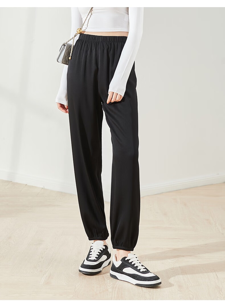 哈伦裤女2022年春装新款垂感醋酸灯笼束脚裤宽松显瘦简约色休闲裤橄榄