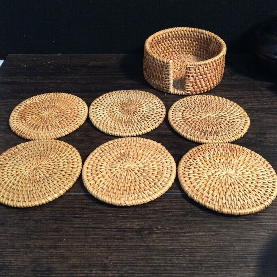 东之天地手工藤编杯垫茶具茶几餐桌垫茶道隔热垫书桌防烫滑茶壶托碗垫