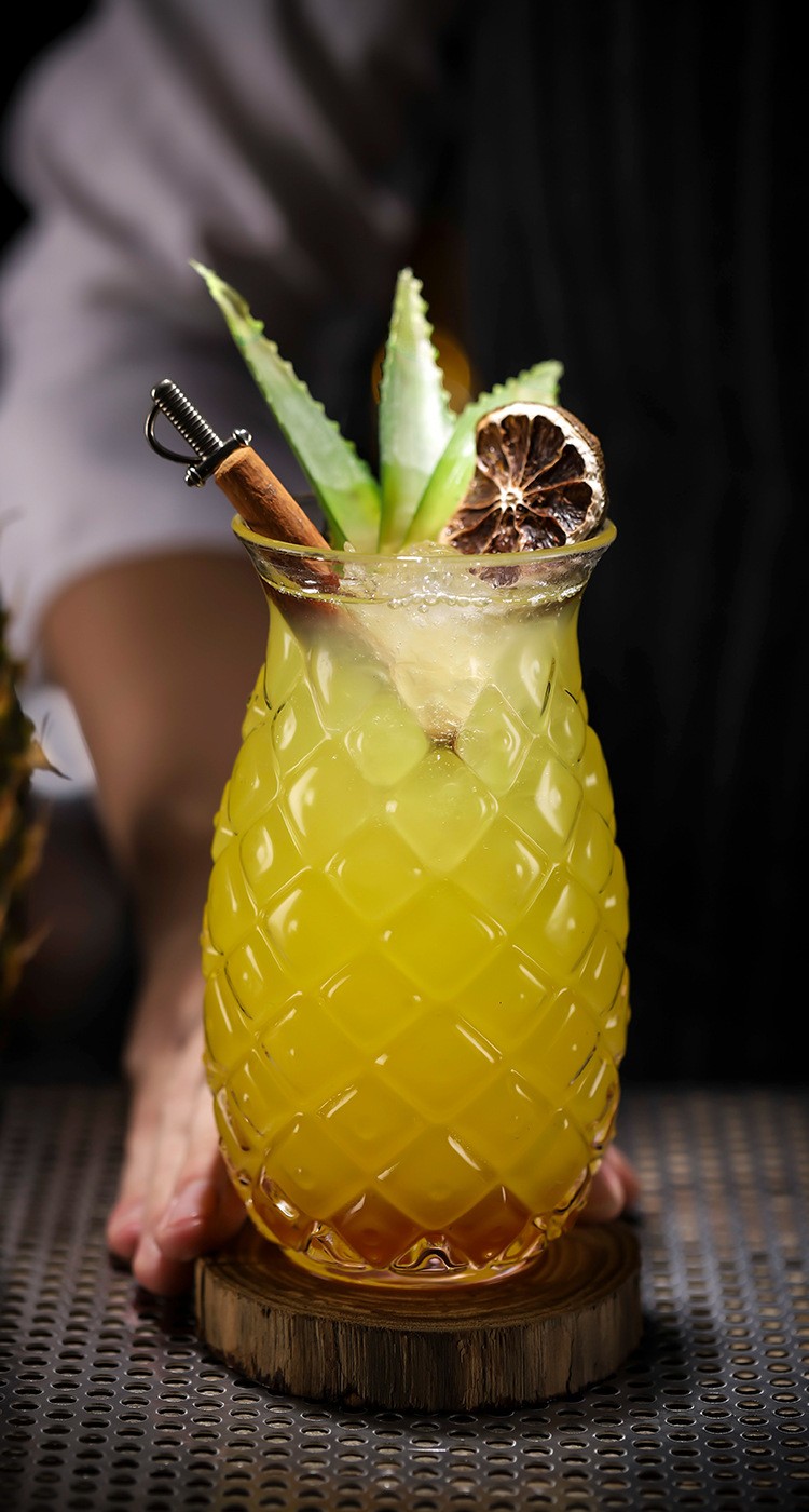 摩森酒吧网红菠萝鸡尾酒杯创意浮雕鸡尾酒杯果汁杯玻璃杯调酒玻璃杯