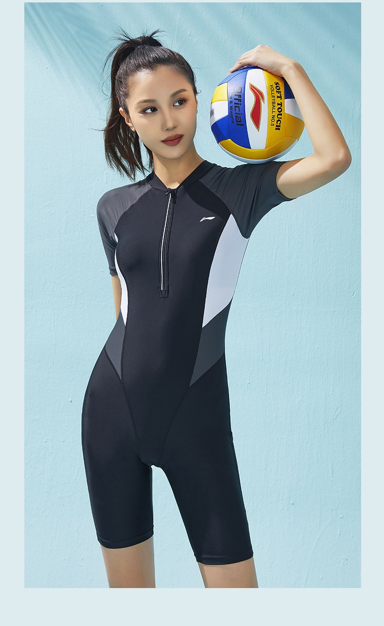 李宁lining泳衣女专业连体五分游泳衣舒适速干泳衣抗氯高弹训练泳装