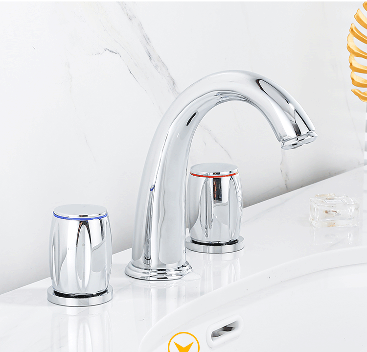 牧誉全铜欧式分体三孔面盆冷热水龙头卫生间分体式双把复古黑色洗脸盆