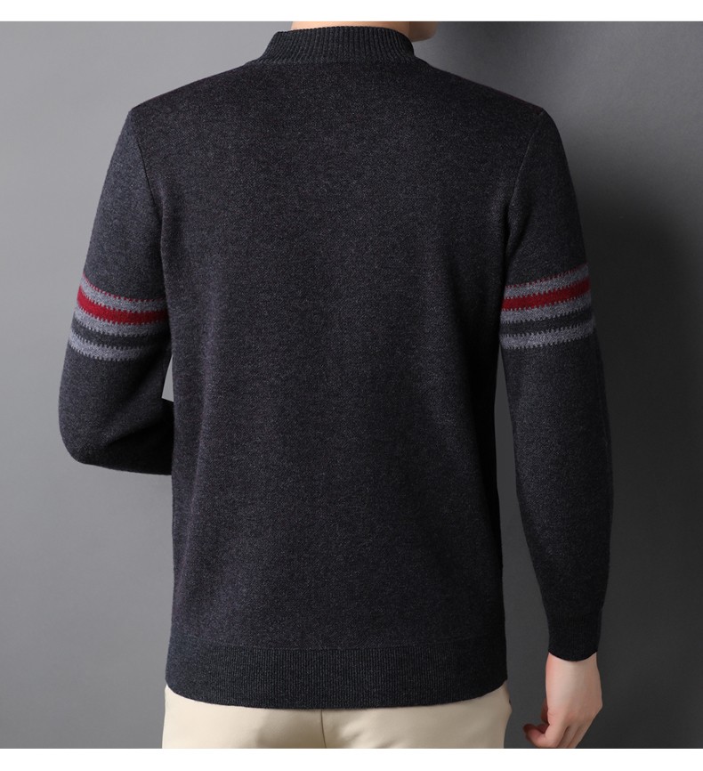 Hengyuanxiang Men's Thickened Winter Zip-Up Turtleneck Sweater, 100% Wool Knit Pullover, Middle-Aged And Young Men's Clothing 12