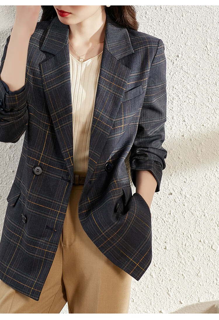 梵希蔓格子西装外套女设计感小众2021秋季新款干练小个子西服上衣f8