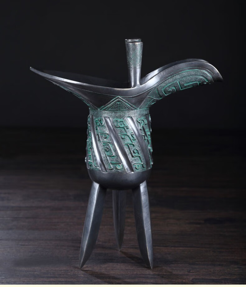 黄铜龙凤爵杯酒杯仿古青铜器紫铜爵杯高脚杯酒樽铜工艺品中式办公室