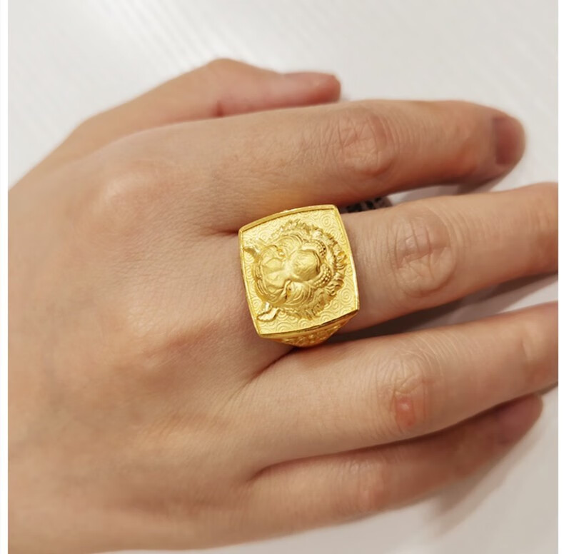 喜兆珠宝古法黄金戒指足金999男款帝王虎戒指霸气虎头戒指时尚活口男