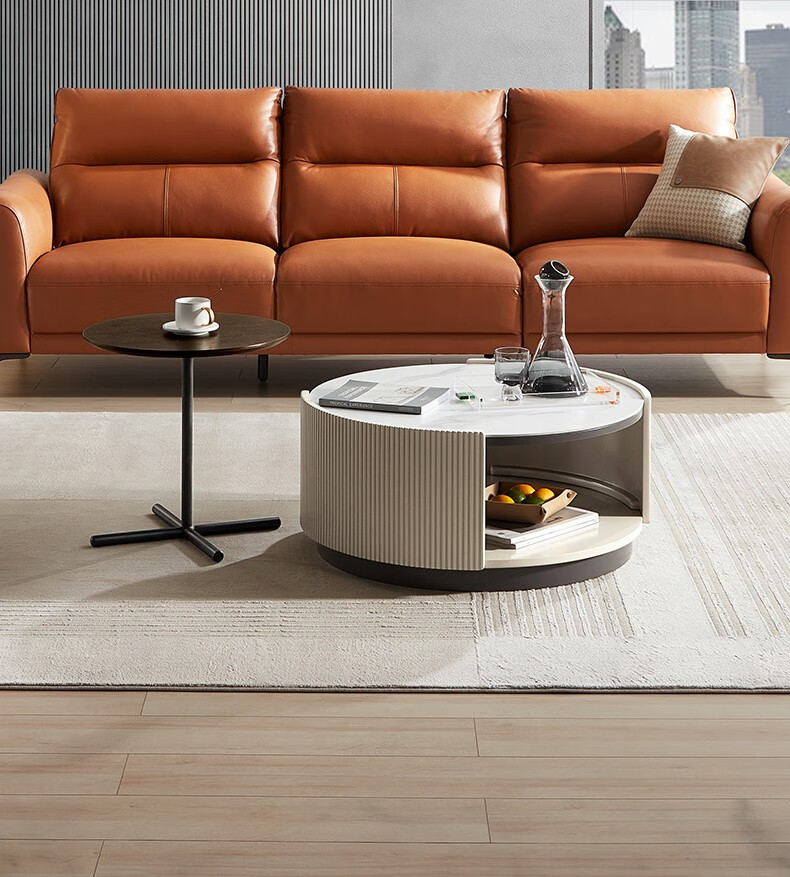 【新品】顾家家居 茶几角几组合 现代简约时尚岩板客厅茶桌茶几桌子pt