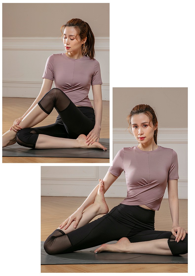 斯泊恩健身瑜伽服女短袖套装春夏款显瘦速干衣运动套装女士露脐大码