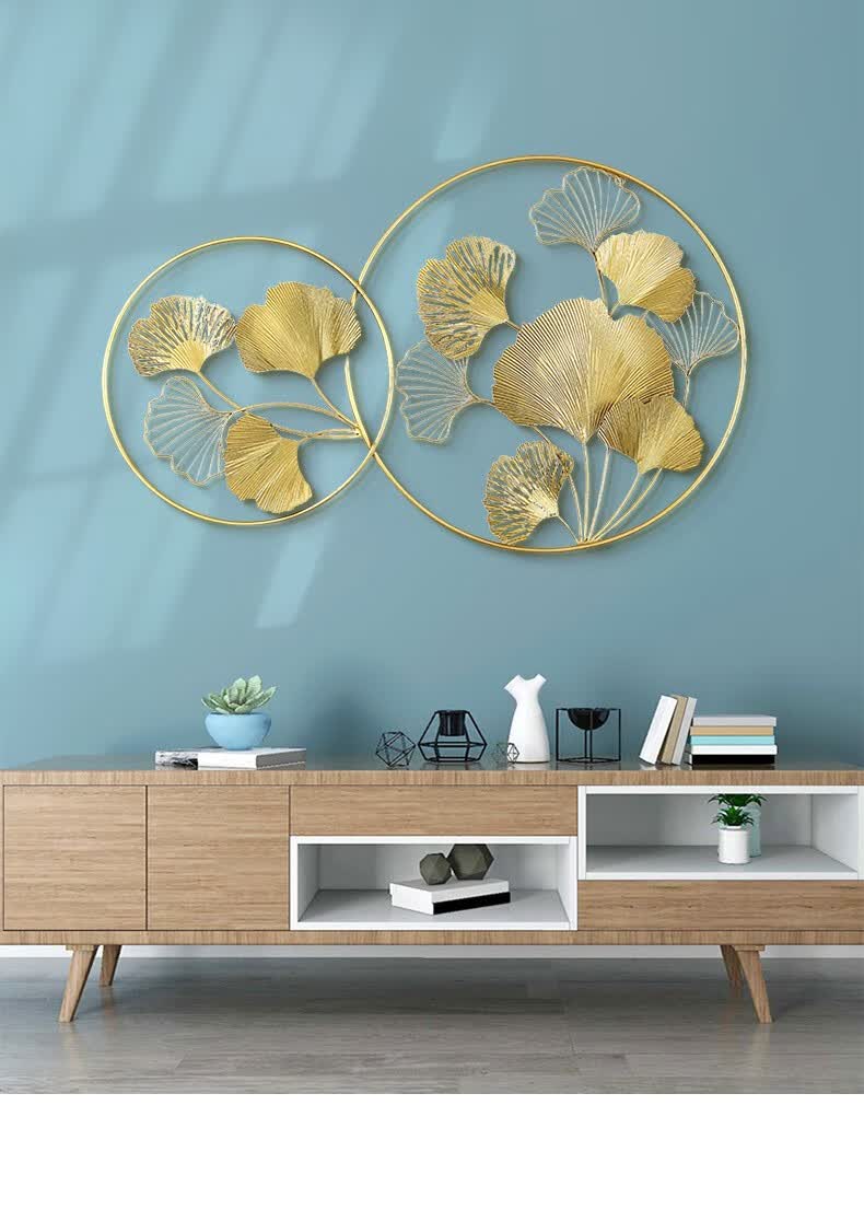 北欧轻奢铁艺客厅玄关壁饰银杏叶电视背景墙面时尚创意装饰品挂件