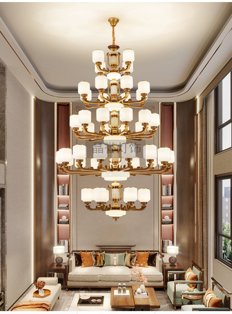 晶誉新中式大吊灯复式楼别墅中空四五层客厅灯楼中楼挑高跃层禅意灯具