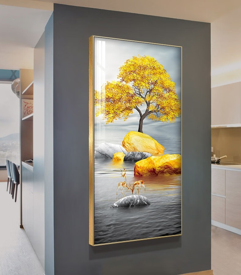 唤墙 时来运转进门招财挂画入户玄关装饰画竖版走廊过道晶瓷画现代