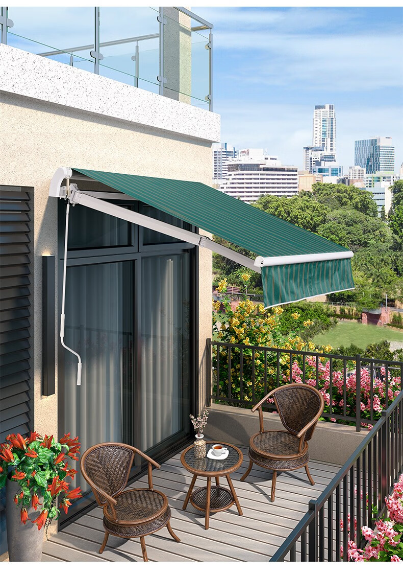 紫叶户外遮阳棚庭院雨棚铝合金防晒遮雨棚阳台伸缩蓬防晒棚手摇折叠防