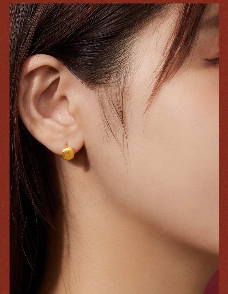 智玉云祥珠宝999足金黄金耳钉小豆豆5g单只养耳洞金豌豆耳环女时尚直