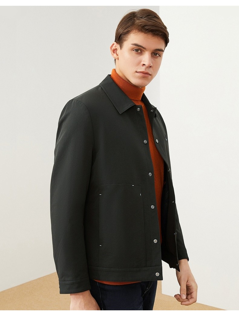 柒牌翻领夹克男2021秋季新款中年男士商务休闲潮流修身秋装外套黑色