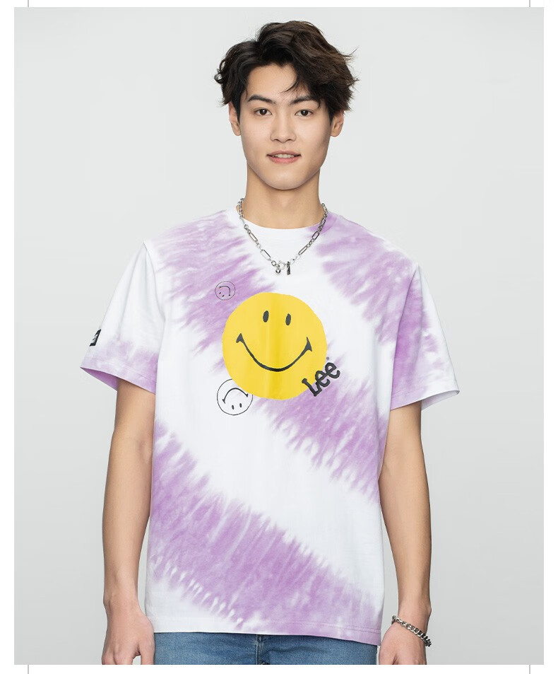 【smiley联名】lee22春夏新品舒适扎染多色男短袖t恤lmt001626 紫粉色