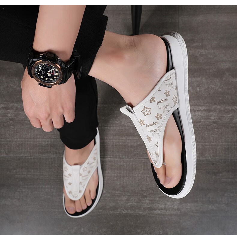 kaisifu凯斯芙人字拖男夏季印花外穿懒人拖鞋男男士凉鞋男百搭时尚