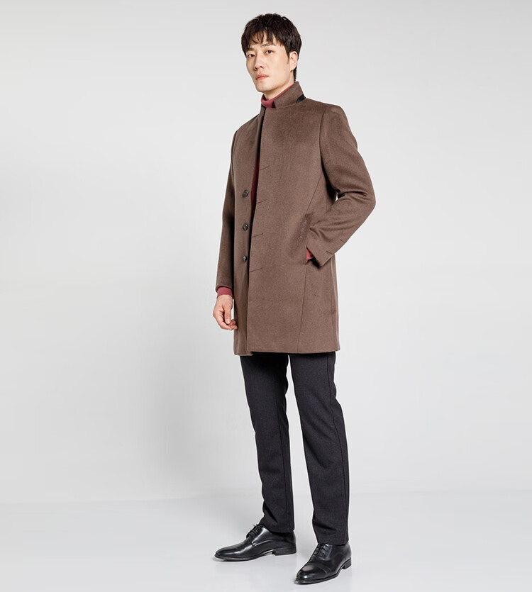 braun buffel/布兰施秋冬款羊毛大衣毛呢外套男防寒保暖国风男装 驼色