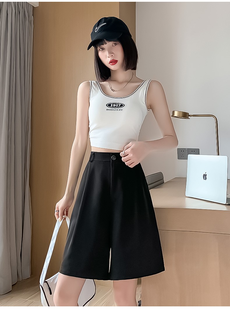 LangSha Women's Suit Shorts, Lightweight And Loose-Fitting for Summer Wear, Wide-Leg Five-Point Shorts, High-Waisted A-Line Slimming Casual Shorts 16