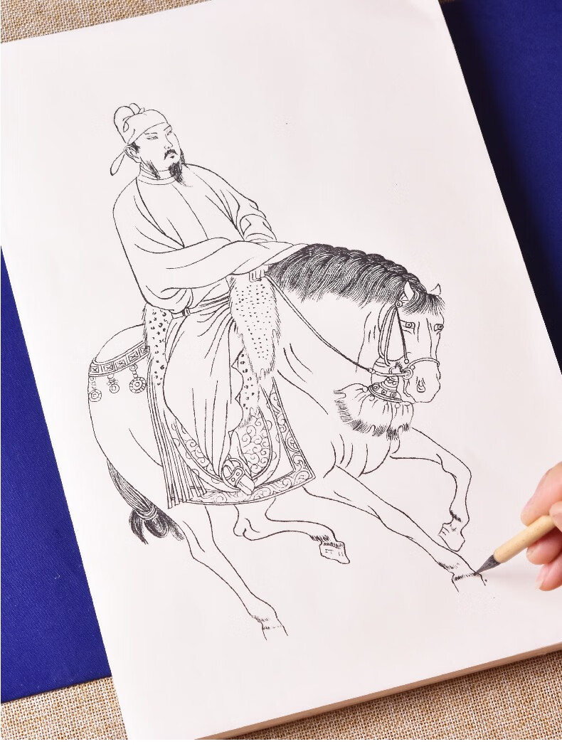 臻言工笔画白描底稿初学者入门画稿古代人物唐代簪花仕女图浴马图成品