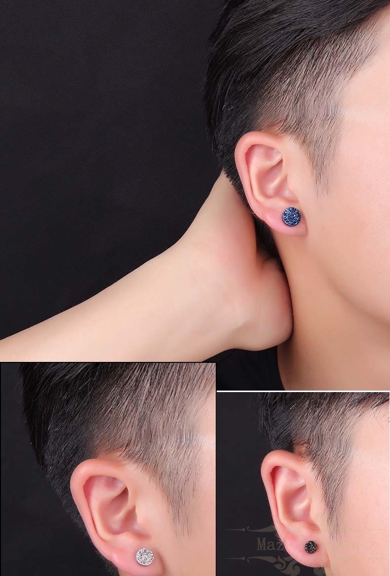 香港mazahonguan男士耳钉单只925银耳饰男简约个性耳夹气质水晶簇男款