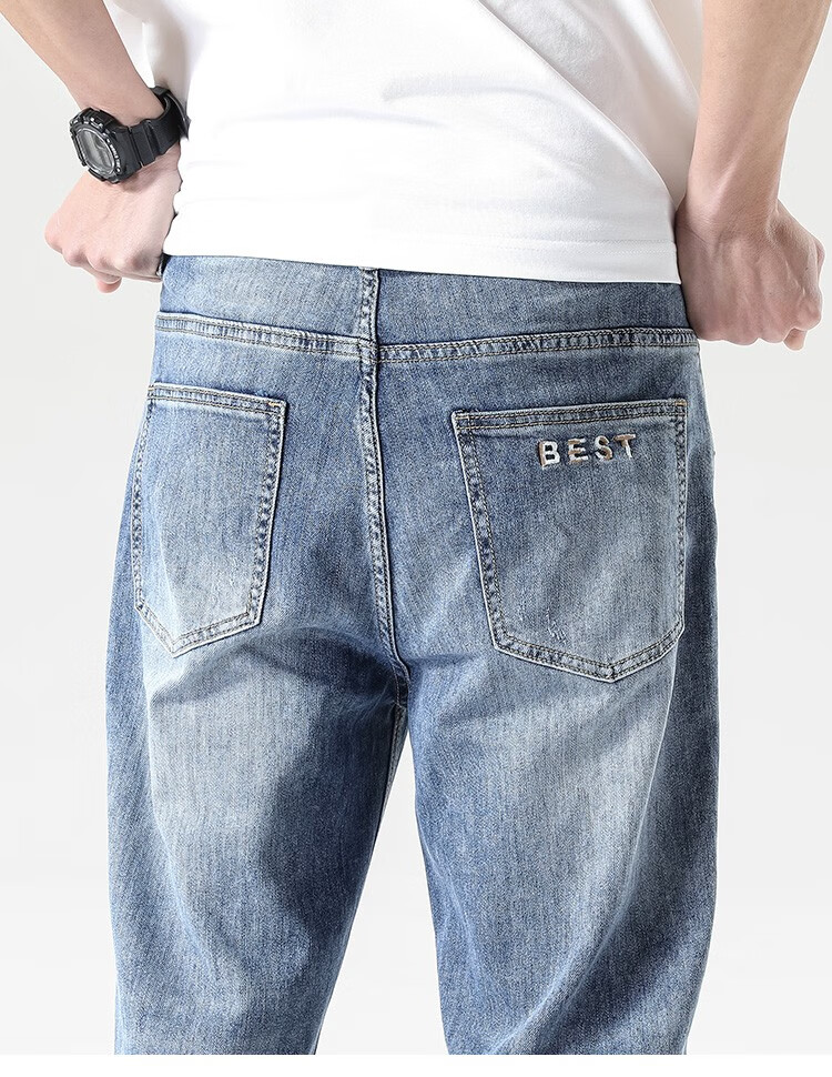 布衣传说竹节肌理纹男士牛仔裤直筒宽松锥形休闲裤长裤子裤潮蓝色31