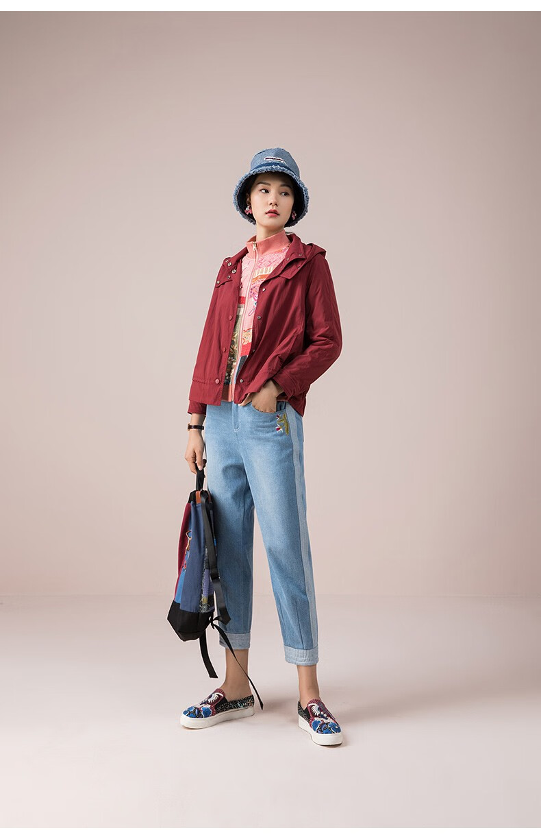 渔牌女装牛仔裤2022年女新款收腰洗水纯棉全棉休闲九分裤fgec6006 浅