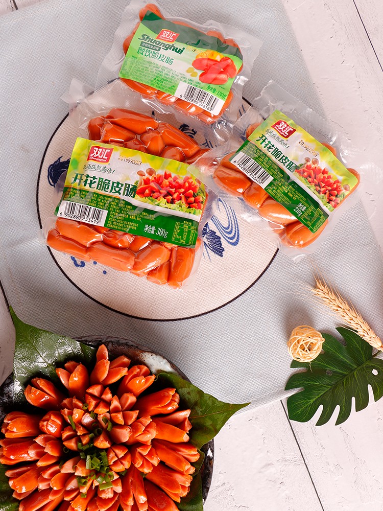 双汇开花脆皮肠餐饮料理脆皮肠开花火腿肠烧烤小香肠脆皮肠180g5袋