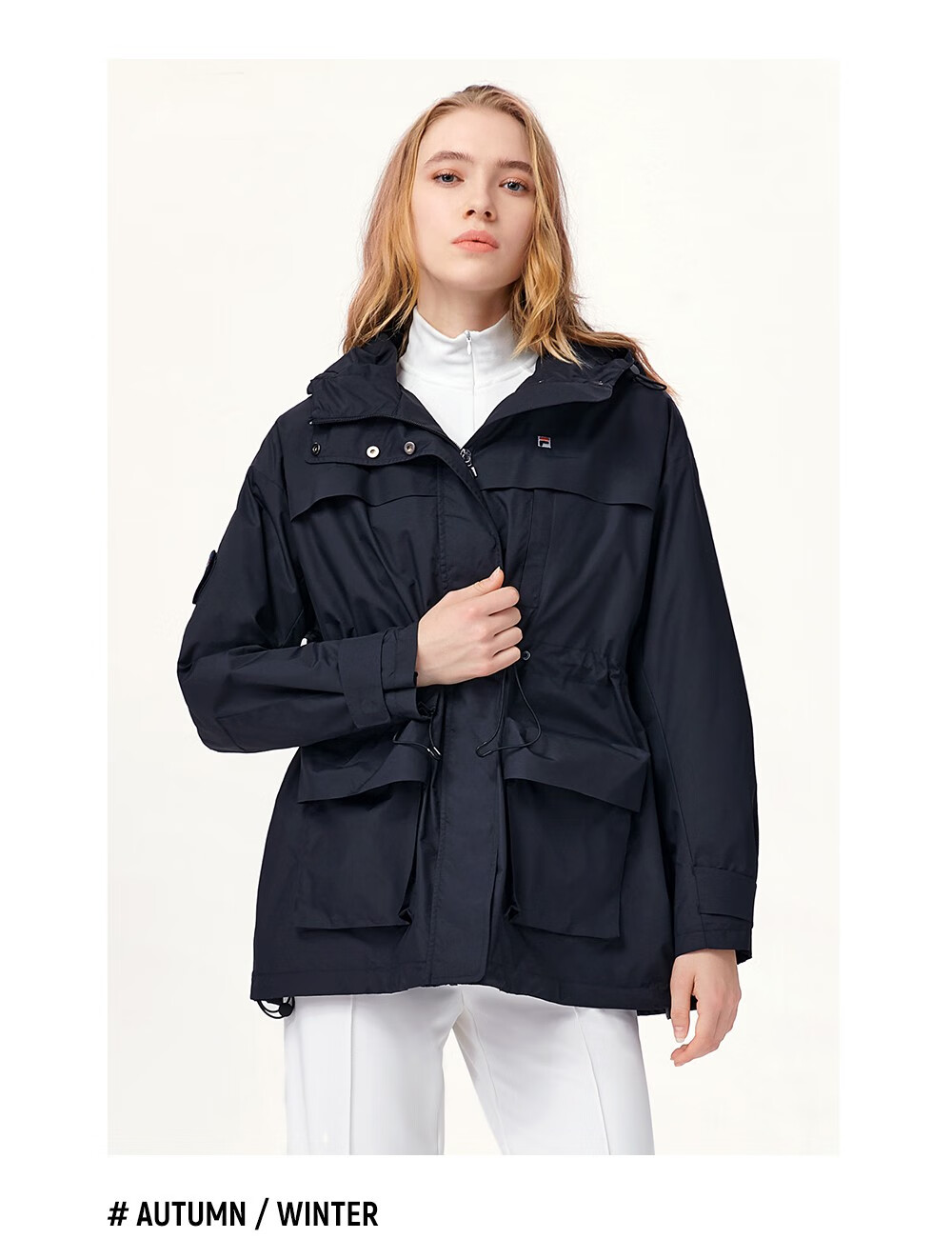 fila斐乐官方女装棉服运动休闲连帽长袖开衫收腰时尚夹克风衣外套女子