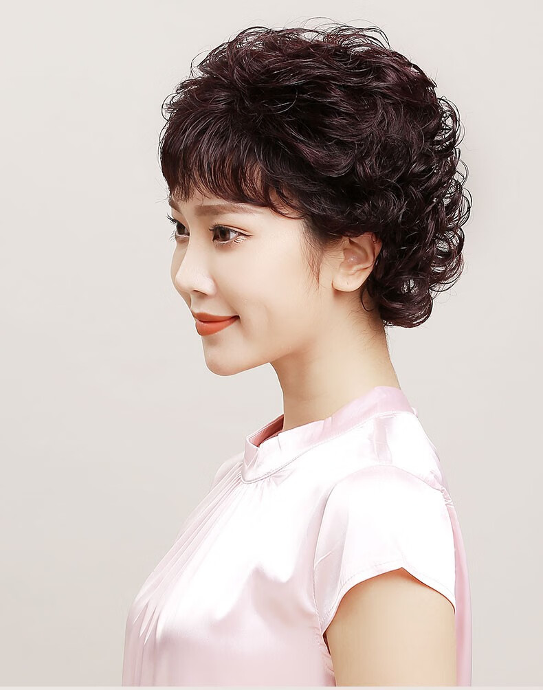 佰美丝假发短发女真发全真人发女士中老年妈妈短卷发真头发头套自然发