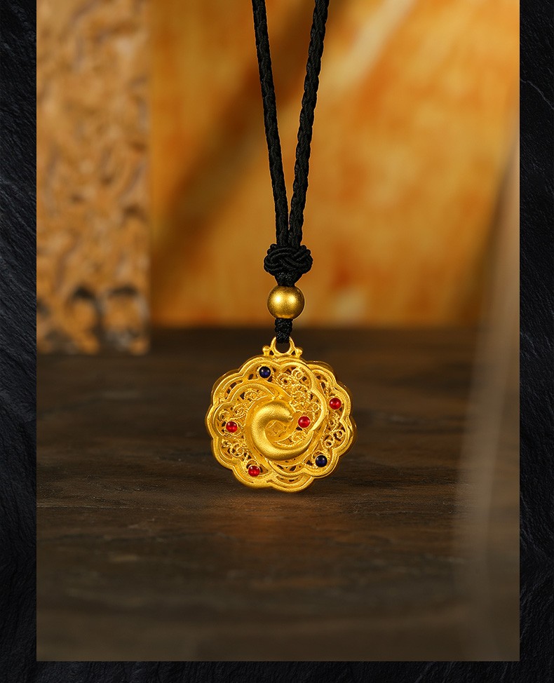 周六福黄金吊坠女款足金古法凤凰福牌珐琅首饰凤凰于飞计价117g