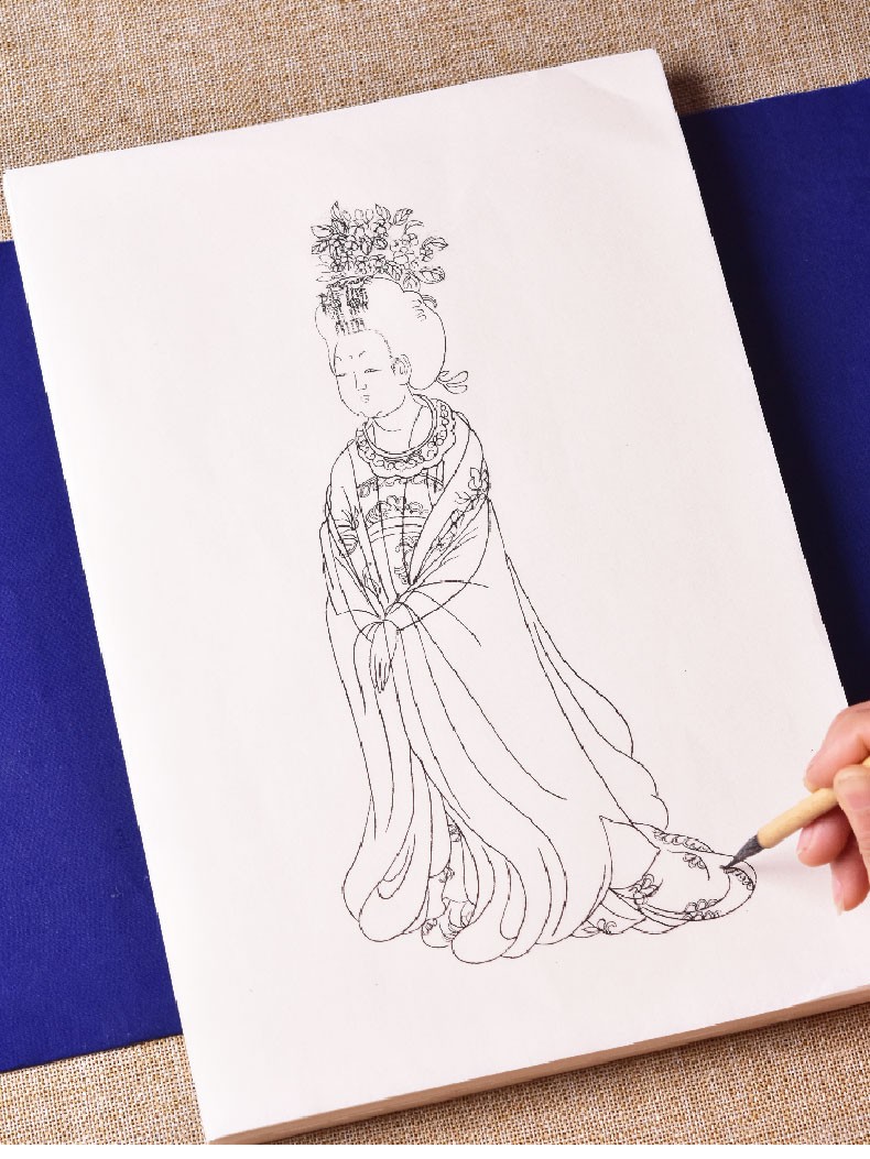 臻言工笔画白描底稿初学者入门画稿古代人物唐代簪花仕女图浴马图成品