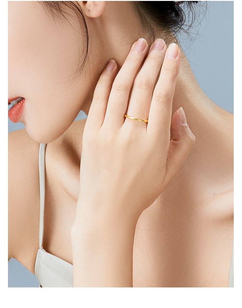 宝庆银楼黄金戒指足金光面素圈戒指黄金指环女款时尚简约送女友节日