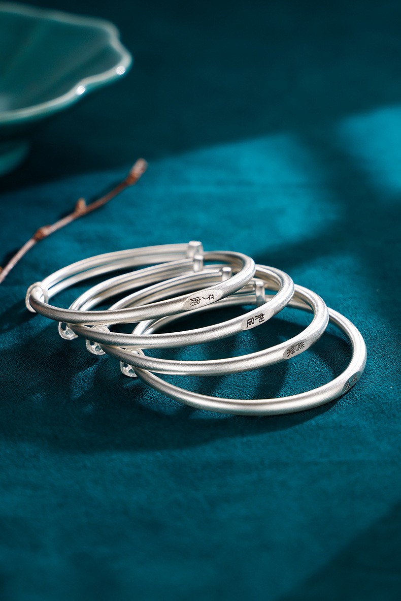 平安9999银古法传承银手镯女实心手环小众网红ins年轻款足银镯平安款