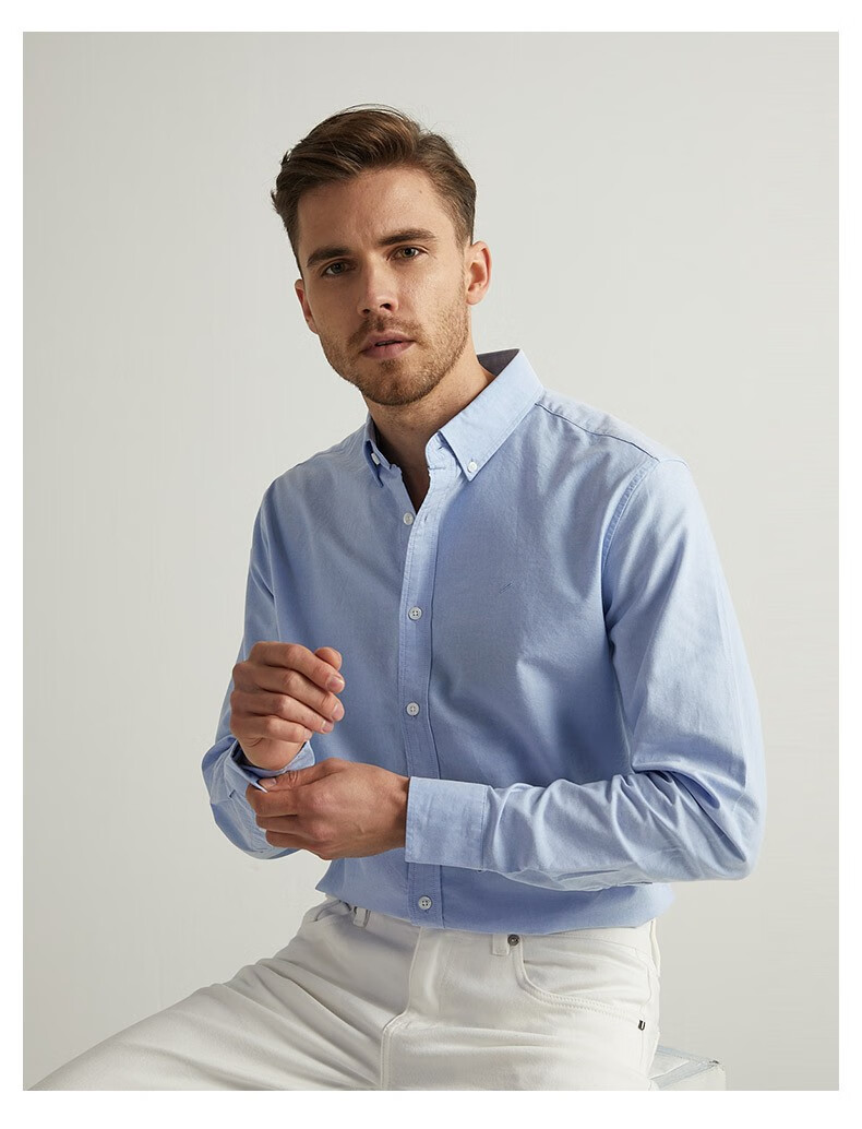 daniel hechter /丹尼爱特 男士全棉牛津纺休闲百搭纽扣领衬衫 白色