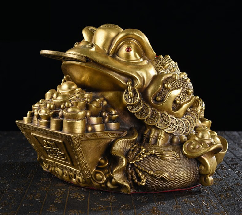 忠狮纯铜金蟾蜍摆件全黄铜三足金蟾开业店铺摆件金蝉玄关前台装饰品