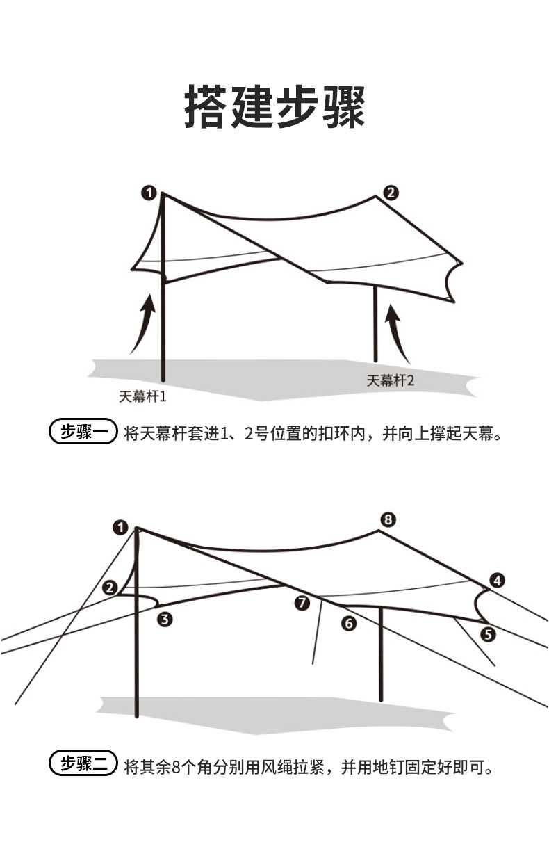 鲲鹏骆驼户外天幕帐篷便携式易搭建大空间加厚野餐遮阳防雨棚a2s3na