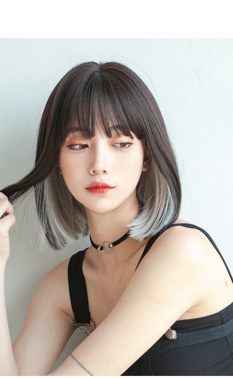 actualself假发女短发网红挂耳染lisa同款发型波波头少女假发套黑棕