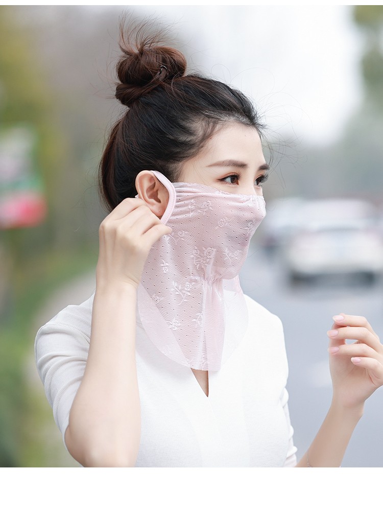 carina duek脸部防晒面罩遮阳夏季女神脸罩全脸挂耳网纱透气镂空蕾丝