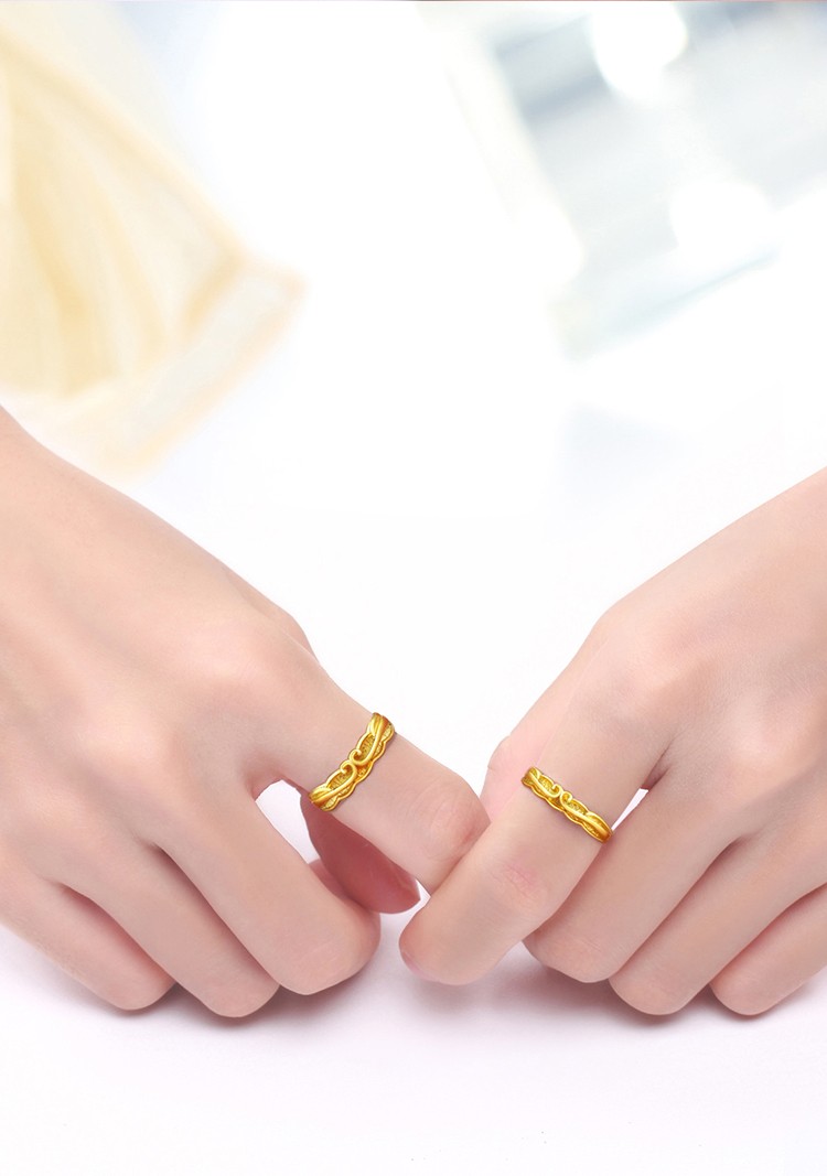 老庙黄金足金精品戒指一生所爱情侣爱人男女对戒金重约42g男戒