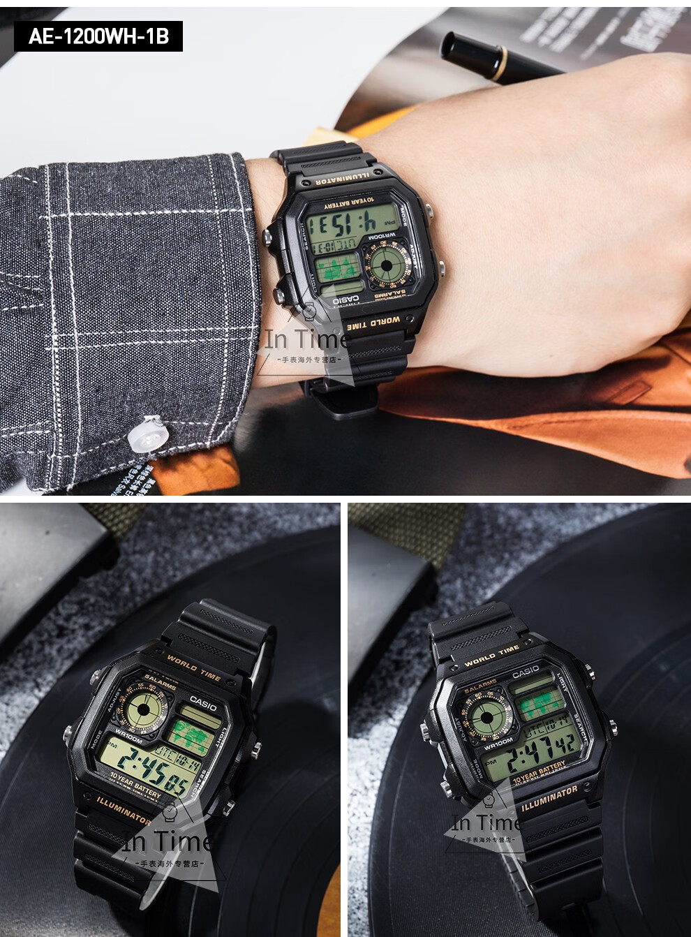 卡西欧小方块ins复古数显小金表金属防水男表 ae-1200whb-1b【图片