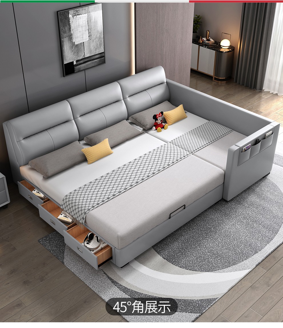 二胎家庭床现代简约亲子床一家四口三口超大床拼接床实木床真皮床