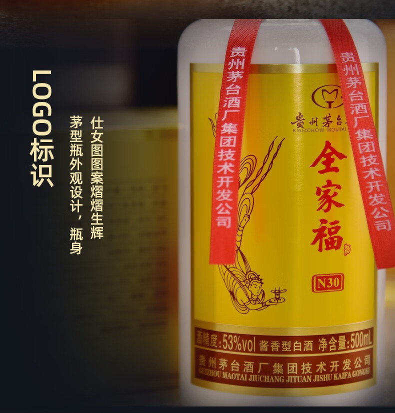 中秋好礼贵州茅台酒厂集团技术开发公司飞天仙女图礼盒全家福53度酱香