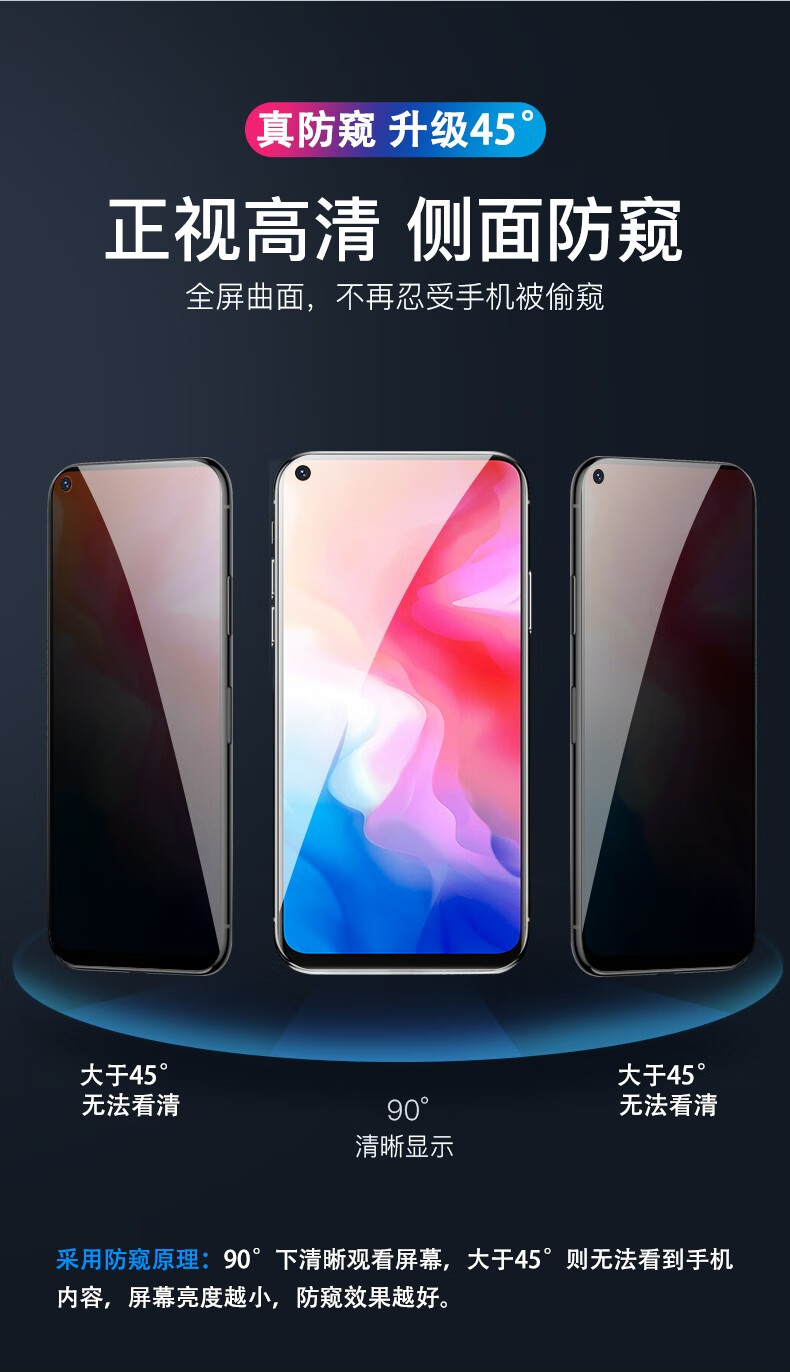 汇佳诚vivoy50钢化膜防偷看防窥视手机贴膜全屏覆盖保护玻璃贴膜前后