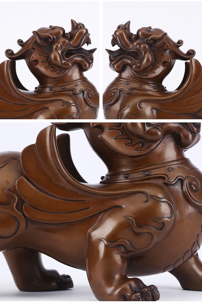 玺翰雅紫铜如意貔貅摆件一对玄关客厅办公室装饰摆设开业礼品工艺品