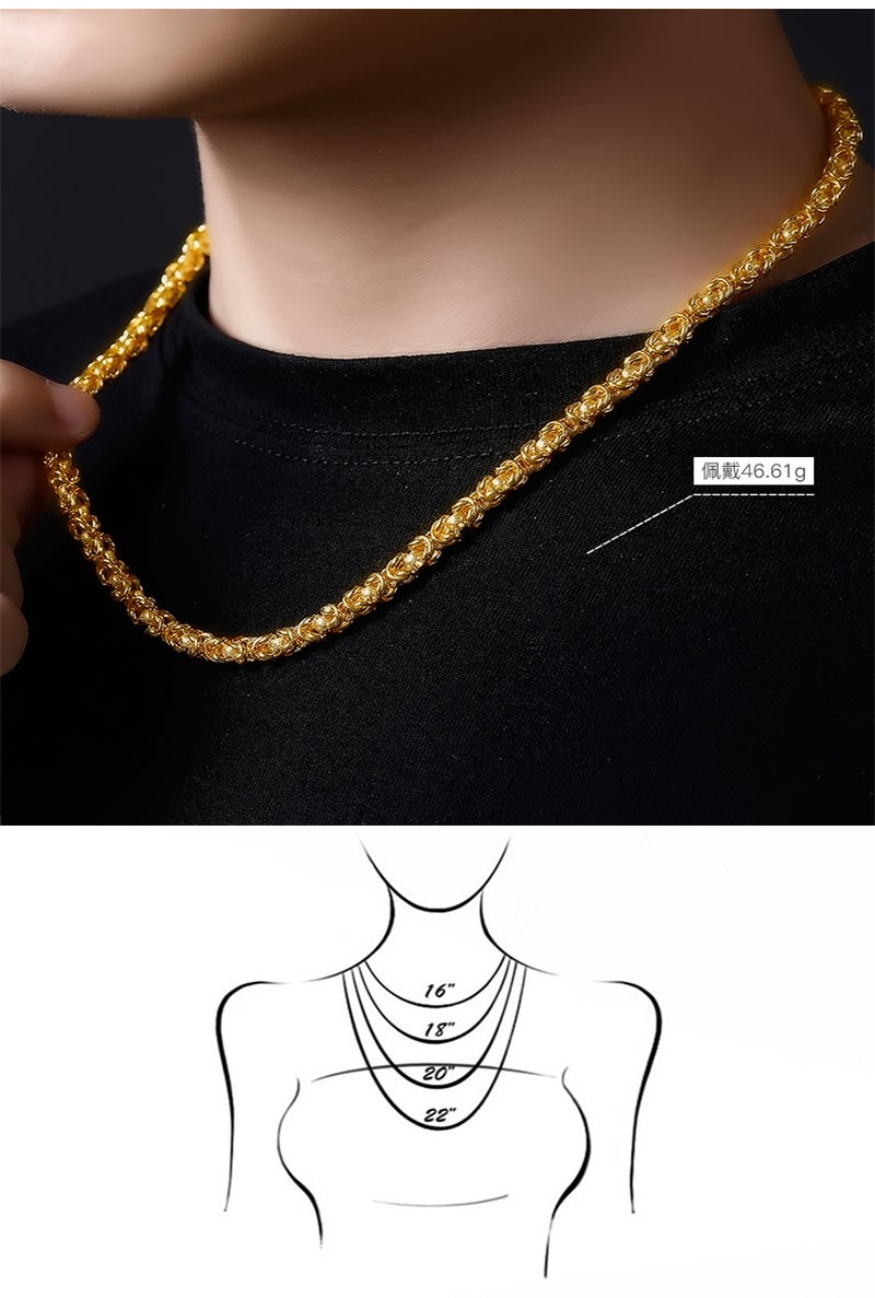 芷萱珠宝 四方泰国黄金项链 男士金典霸气老板显大显粗黄金泰国大金