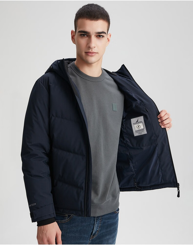 nautica诺帝卡男装2021秋冬新款连帽防轻溅水净色羽绒服男je14024es