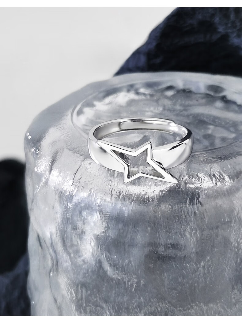 戚小米2022年新款星芒戒指男潮925银开口男士单身戒嘻哈复古男生食指
